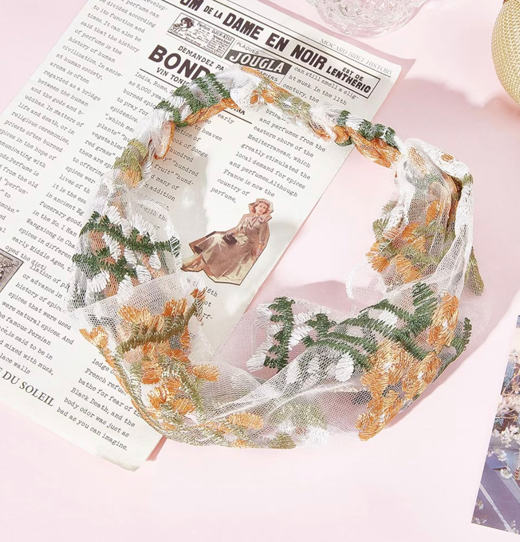 Lace Daisy Embroidered Headband