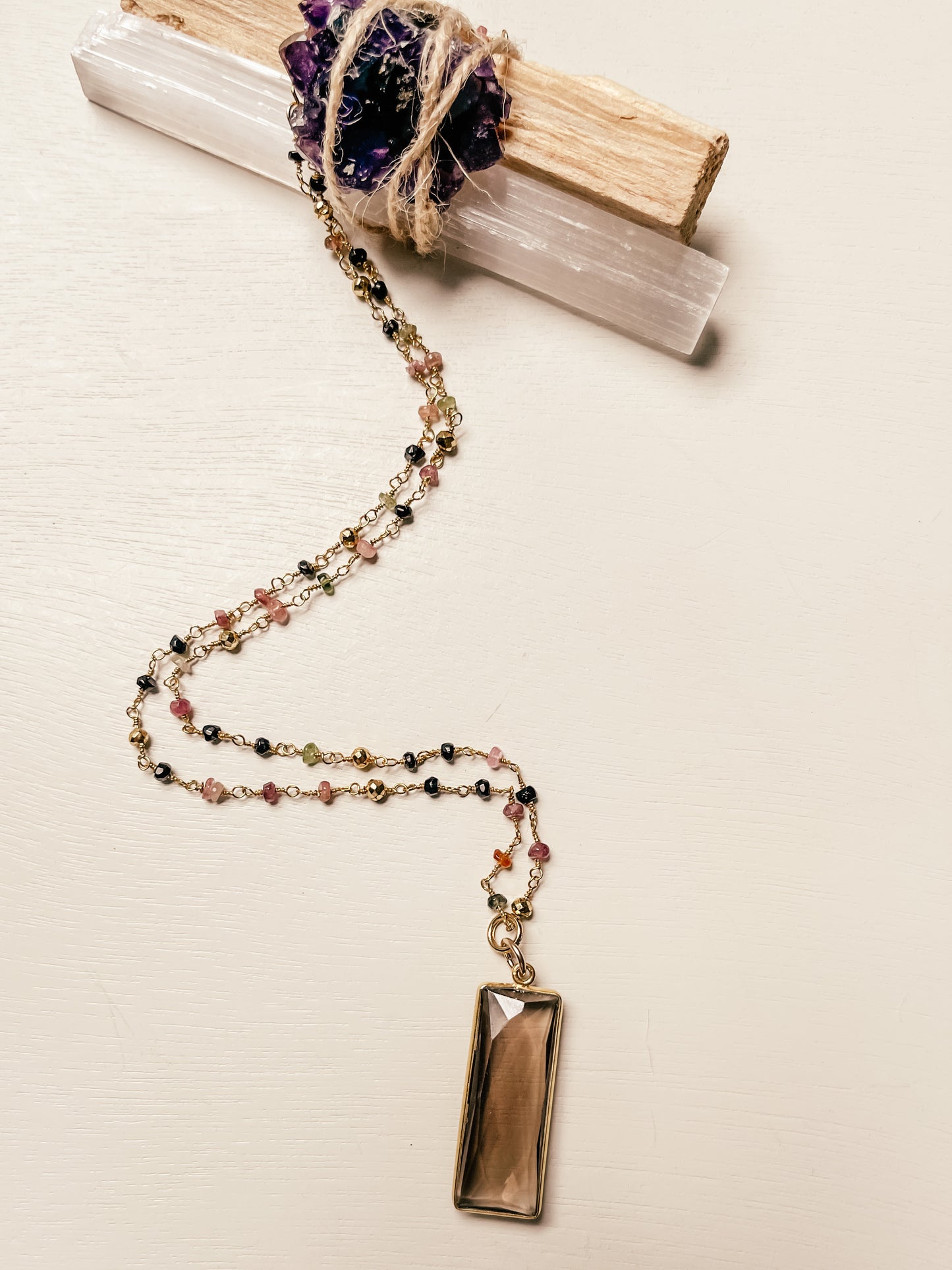 Black Rose Quartz Rosary Necklace