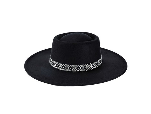 FLAT TOP FELT FEDORA WITH BOHO BAND