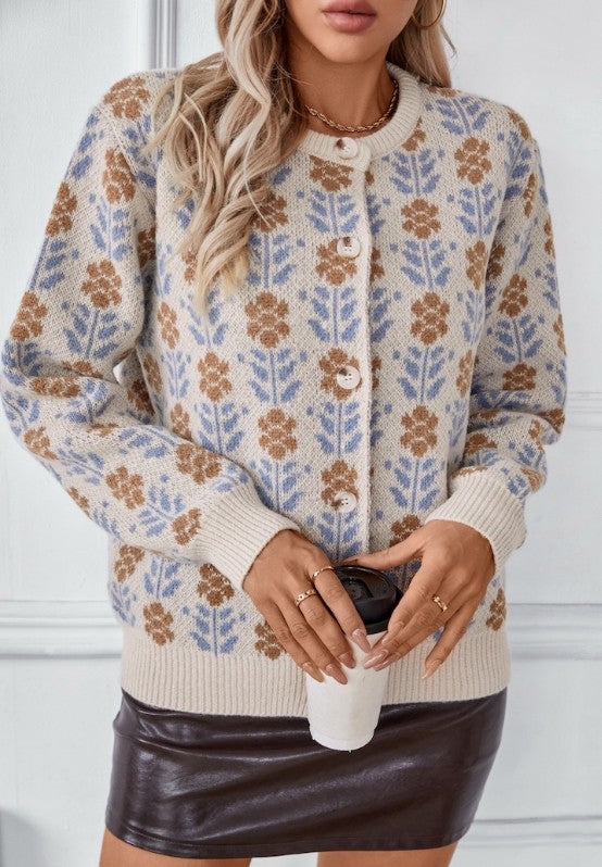 Floral button front cardigan