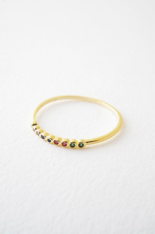 Rainbow Tiny Crystal Bezel Ring