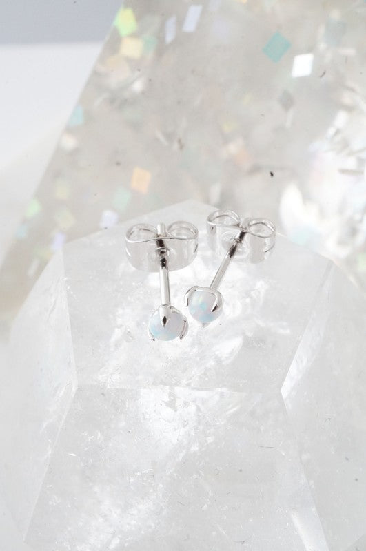 Tiny Opal Orb Solitaire Studs