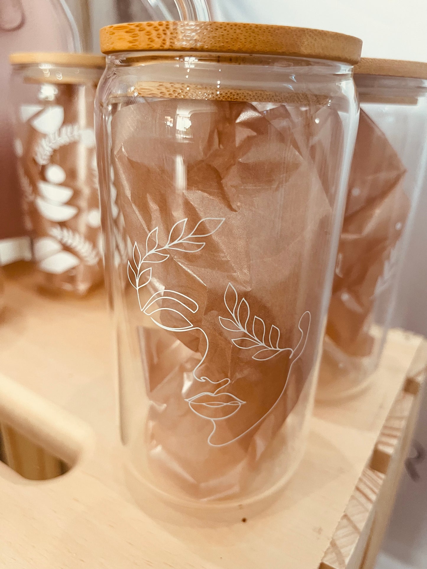 Glass Tumblers with Bamboo Lid